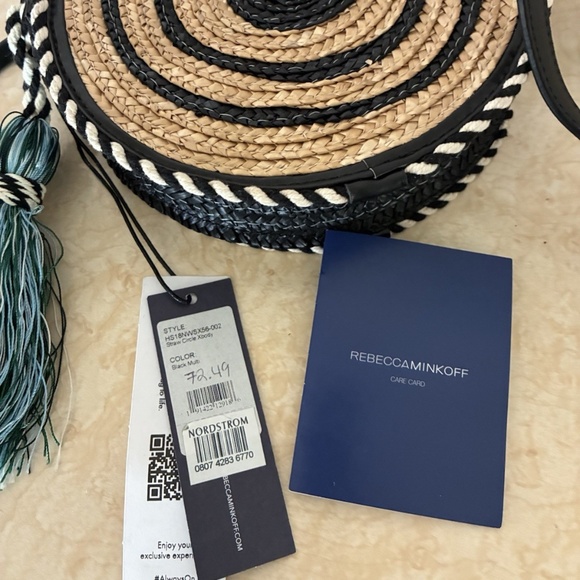 NWT $145 REBECCA MINKOFF Straw Raffia Circle Round Crossbody Bag - Black - Picture 2 of 8